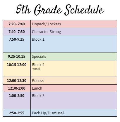 5th Grade Schedule